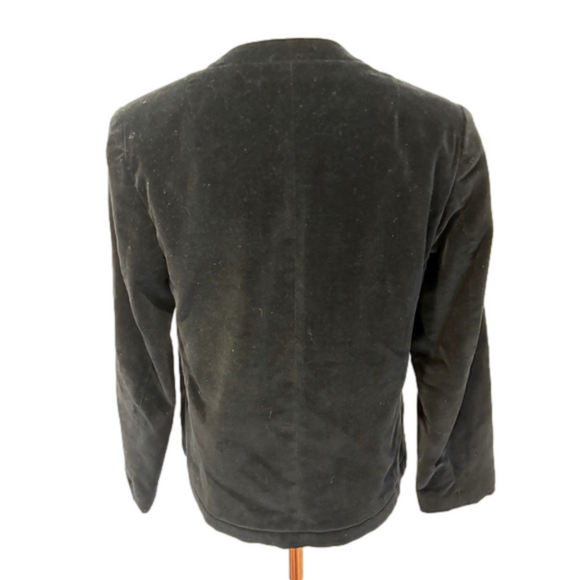 90s NEIL MARTIN BLACK VELVET BLAZER COTTON CROPPED COLLARLESS & 3/4 SLEEVES SZ 8 - Picture 4 of 9
